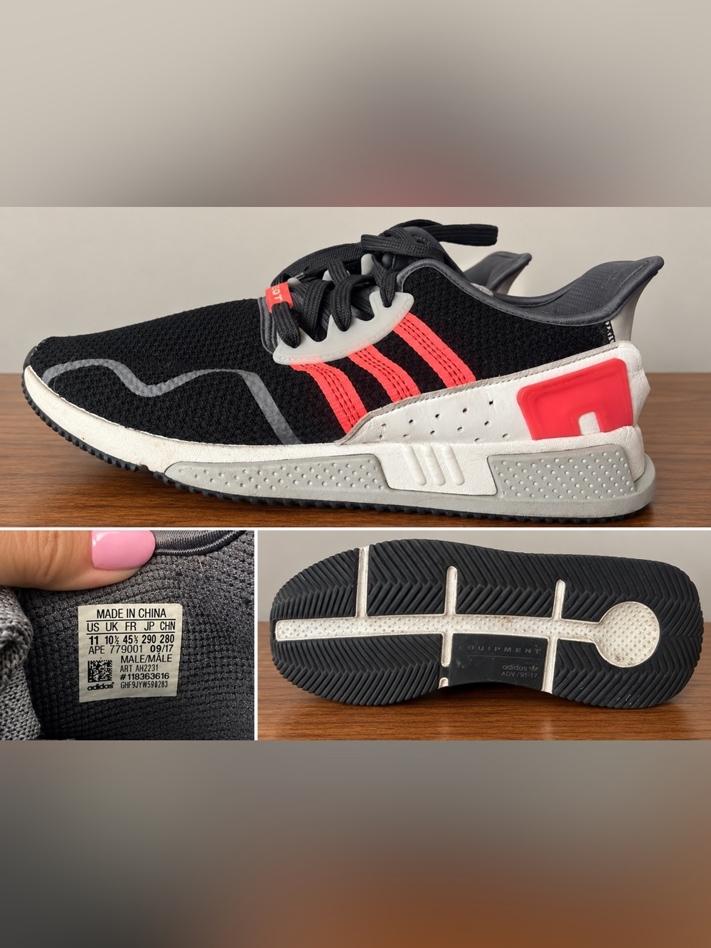 adidas Men’s Black Sneakers with Red Stripes